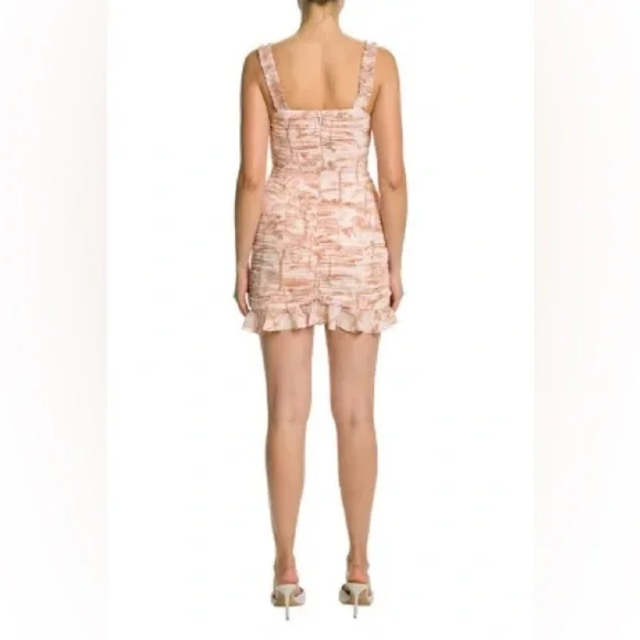 NWT Ted Baker Ruched Mini Dress Sz0 Pink Palm Tree Floral Print Ruffl,Sleeveless - Picture 2 of 9